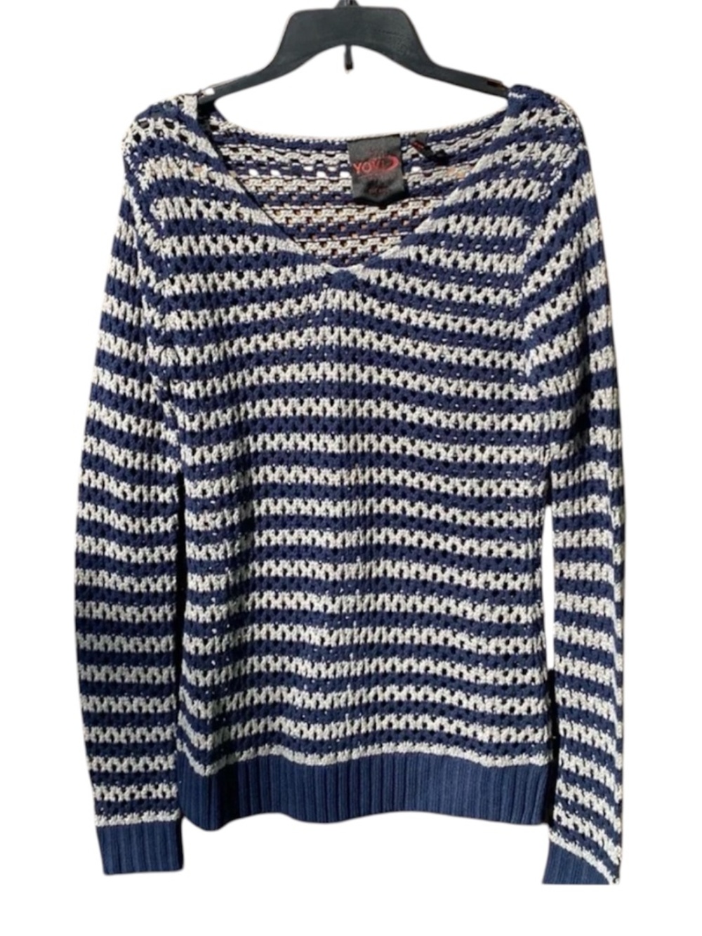 Yoki New York Navy Cream Open-Knit Striped Sweater - L
